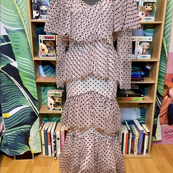 Missord Off Shoulder Layered Hem Polka Dot Mesh (SHEIN) Dress Sz M(6) - Picture 6 of 10